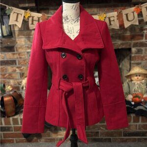 Guess Women's Vibrant Red Pea Coat